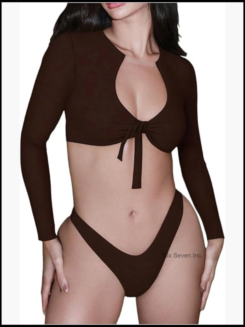 Long Sleeve Rash Guard High Cut Bikini Set 2 Piece Swimsuit